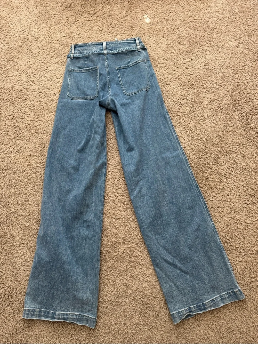 Vervet Wide-Leg High-Waist Blue Denim Jeans with Tie Belt